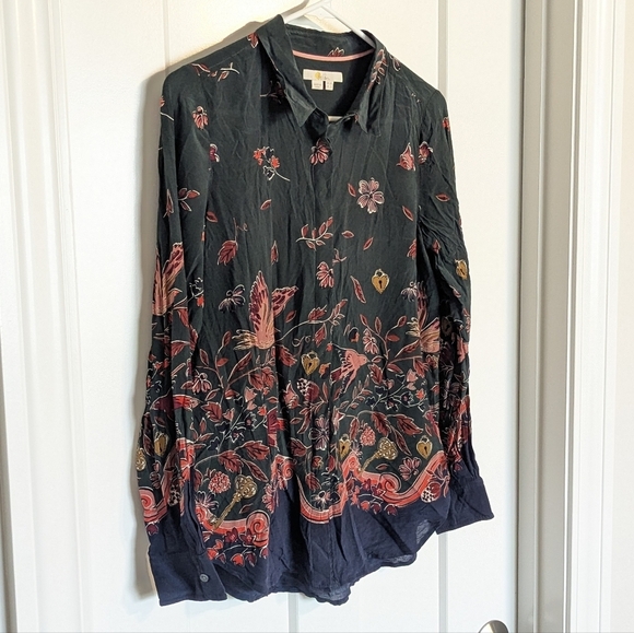 Boden 100% Silk Blouse - Green Blue Floral sz 6 - Picture 2 of 5
